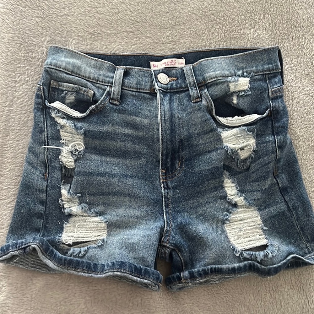 High rise distressed mom shorts